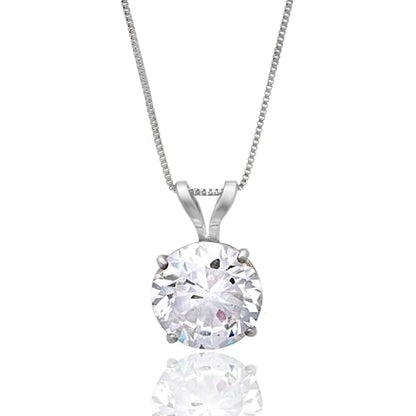 MAX + STONE 14k Gold 8mm Round Solitaire Cubic Zirconia Pendant Necklace for Women with 18 Inch Box Chain - size: 7.5 MM