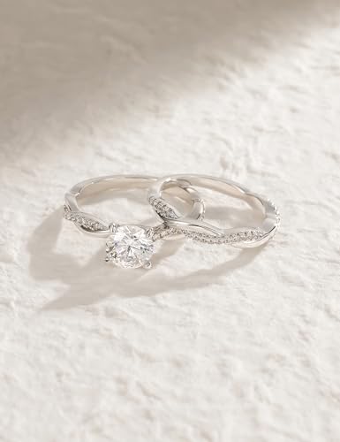 Mameloly 1.5ct Engagement Rings for Women Round Bridal Ring Sets Cubic Zirconia Wedding Band Twisting Infinity Pave Set Size 3-12 - color: Silver