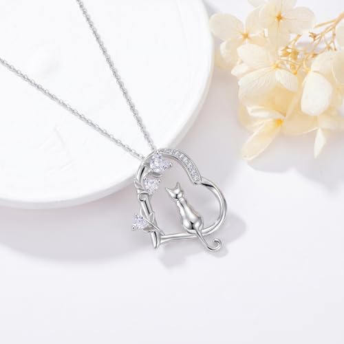Heart Animal Necklace 925 Sterling Silver Cute Animal Pendant Jewelry Birthday Gifts for Women Girlfriend Mom Animal Lovers - style: 1-4 Silver Cat