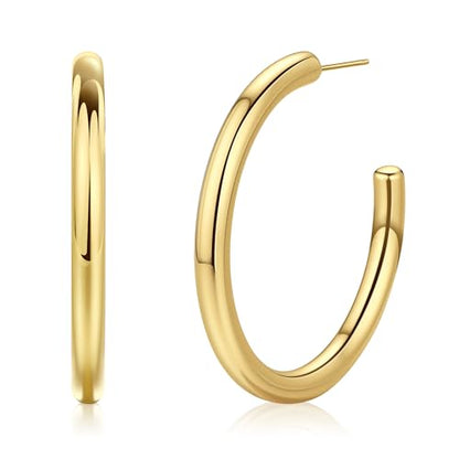 Gold Hoop Earrings for Women Summer Earrings Stainless Steel Hypoallergenic Earrings for Sensitive Ears Non Tarnish Hoops 4mm Hollow Tube Lightweight Earring Gifts for Women - style: 50mm Gold