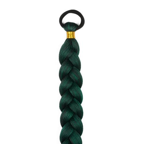 2 Pc Braid Ponytail Extension with Hair Tie Green Gradient Braid Extensions | LyoRuSi 26 Inch Long Braided Extensions, Straight Sleek Wrap Around Braid Hair Extensions Ponytail (Dark green/green) - color: Green gradient#（Dark green/green）, size: 26 Inch（P