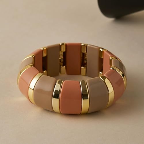 YBMYCM Acrylic Chunky Bangles Bracelets for Women Resin Gold-plated Stackable Stretch Bracelet Wide Wristbands Gift Jewelry - color: B red