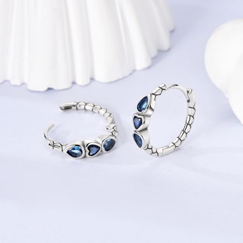 Parmuz 925 Sterling Silver Butterfly Huggies Hoop Earrings for Woman | Gold Plated Cubic Zirconia Star Moon cross Twisted huggie Hoop Post Chunky Small Tiny cuff Snake Heart Earring Gift for Her - color: blue silver