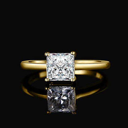 JewelryPalace Square Shape 1ct Cubic Zirconia Solitaire Engagement Rings for Women, 925 Sterling Silver Promise Ring for Her, Simulated Diamond Anniversary Wedding Ring Jewelry Sets - color: 2-Yellow Gold Plated