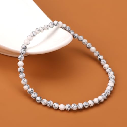 Natural Faceted Crystal Bracelet for Women,4mm Gemstone Round Beads Bracelets Adjustable Stretchy Healing Crystal Beads Bracelets Dainty Jewelry Gift - color: Howlite