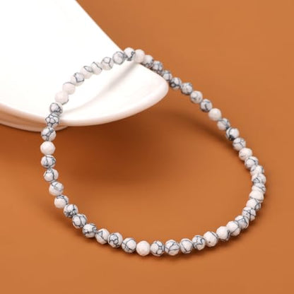 Natural Faceted Crystal Bracelet for Women,4mm Gemstone Round Beads Bracelets Adjustable Stretchy Healing Crystal Beads Bracelets Dainty Jewelry Gift - color: Howlite
