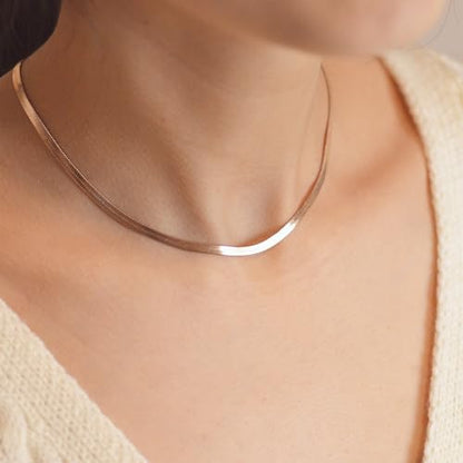 Freekiss Layered Necklace Set for Women Stackable | Herringbone Snake Cuban Rope Chain, Dainty Choker, Layered Stackable, Non Tarnish, Hypoallergenic, Adjustable 14-18.5" - color: Rose Gold, style: 3Snake+Rope+Cuban