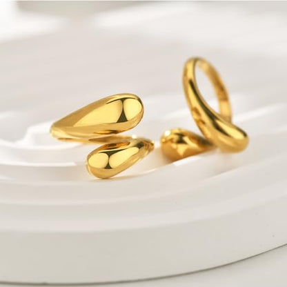 NOKMIT Chunky Gold Rings for Women Adjustable Open Teardrop Wrap Bypass Statement Band Gold Silver Tone High Polished Smooth Comfort Fit - color: Gold