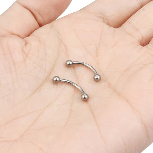 16g/18g/20g Titanium Internally Threaded Eyebrow Piercing Jewelry Vertical Labret Lip Jewelry Curved Barbell Tiny Eyebrow Ring Rook Earring Small Belly Button Ring for Women Men - color: ball,16g,bar:10mm