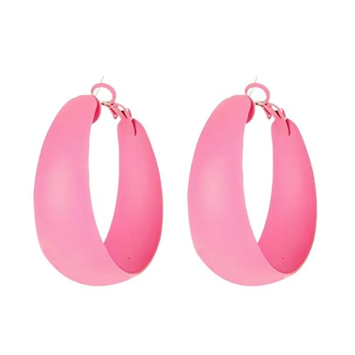 Anmpab Large Matte Round Hoop Earrings for Women Retro Geometric Pierced Neon Color Circle Dangle Earrings Party Jewelry - color: Pink