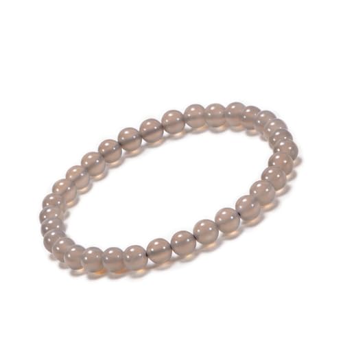 Agate Round Beaded Bracelet for Women Men Natural Agates Stone Healing Bracelets Stretch Elastic Handmade Polished Gemstone Beads Bracelet - color: Grey, size: 6mm Beads