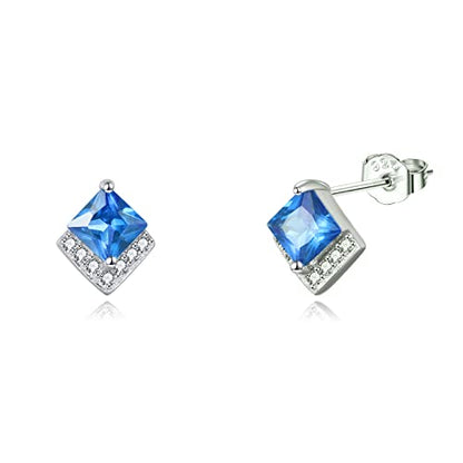 Birthstone Stud Earrings Sterling Silver Square Created Crystal Earrings Cubic Zirconia Hypoallergenic Piercing Jewelry Small Gifts for Women Mothers - color: Dec-Topaz