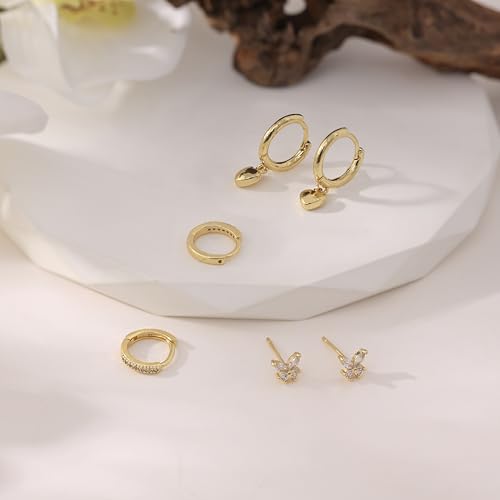Gold Plated Earrings for Women, 14k Gold Plated Earring Stack Hypoallergenic Pearl Drop Earring Dainty Earrings for Women Trendy Cute Small Huggie Hoop Earring Fashion Womens Jewelry - color: beautiful set