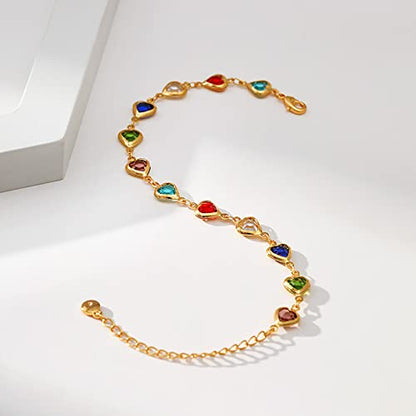 Dainty Gold Bracelets for Women, 18 Gold Plated Adjustable Evil Eye/Butterfly/Beaded/Pearl/Heart/Turquoise Handmade Bracelet for Women - style: Heart