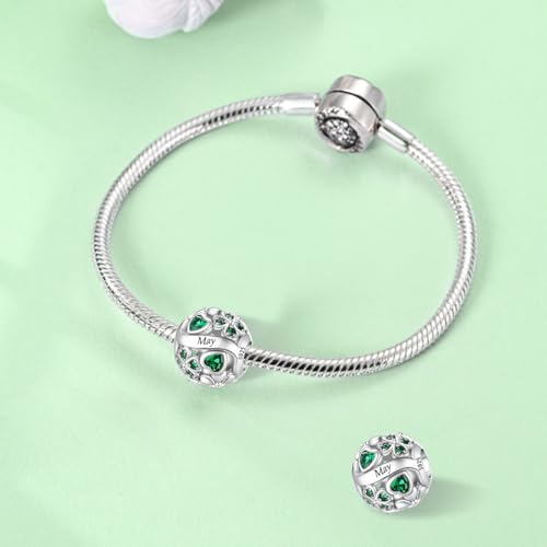 925 Sterling Silver Lucky Clover Birthstone Charms for Bracelets Dangle Pendant with 5A Cubic Zirconia Compatible Pandora Bracelets, Ladies Birthday Gift - style: 5-May