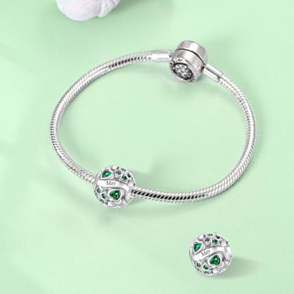 925 Sterling Silver Lucky Clover Birthstone Charms for Bracelets Dangle Pendant with 5A Cubic Zirconia Compatible Pandora Bracelets, Ladies Birthday Gift - style: 5-May