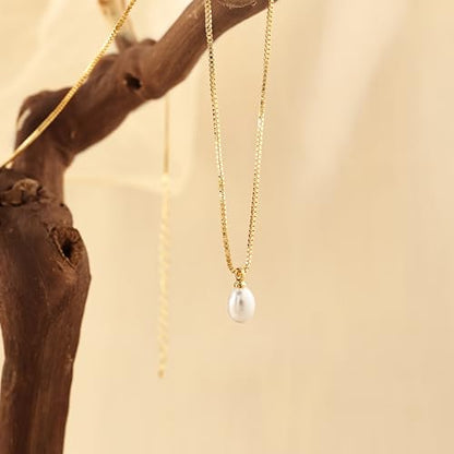 Pearl Necklaces for Women Trendy,Dainty Pearl Pendant Necklace | 14k Gold Plated Elegant Pearl Necklace,Simple Pearl Pendant,Dainty Gold Jewelry,Waterproof Summer Bridal Wedding Accessories - color: GOLD-6