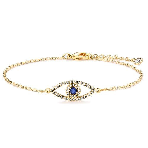 Fesciory Evil Eye Bracelet for Women, Gold Plated Adjustable Chain Jewelry | Blue Evil Eye Charm Bracelet, Lucky Amulet Symbolism, Dainty Adjustable Chain, Daily wear, Jewelry gifts - color: Gold-2