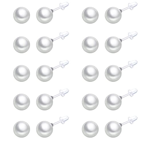 10 Pairs Faux Pearl Plastic Stud Earrings for Sensitive Ears - 4-10mm White Colorful Pearl Set for Women Girls - Silicone Post - style: 10mm