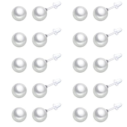 10 Pairs Faux Pearl Plastic Stud Earrings for Sensitive Ears - 4-10mm White Colorful Pearl Set for Women Girls - Silicone Post - style: 10mm