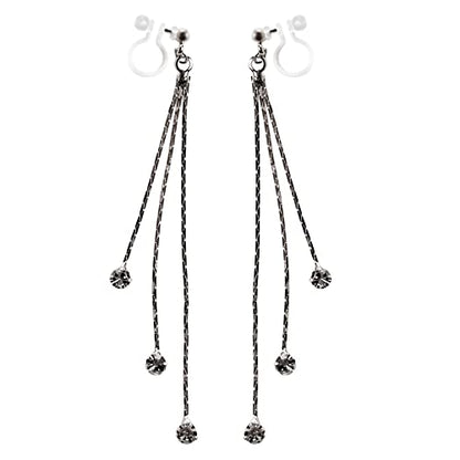 Dangle Silver Invisible Clip On Earrings for Women Not Pierced Gold Crystal Rhinestone Comfortable Hoop Fringe Long Chain Clip On Earrings - color: Chain Silver