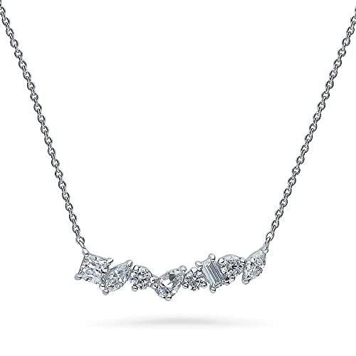 BERRICLE Sterling Silver CZ Cubic Zirconia Pendant Necklace for Women - Cluster, Graduated, Solitaire, Bar, Bubble, East-West Designs - style: Mixed Gem