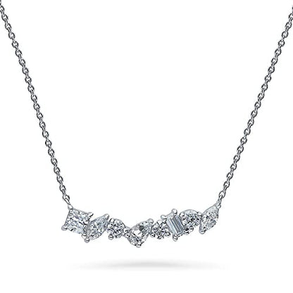 BERRICLE Sterling Silver CZ Cubic Zirconia Pendant Necklace for Women - Cluster, Graduated, Solitaire, Bar, Bubble, East-West Designs - style: Mixed Gem