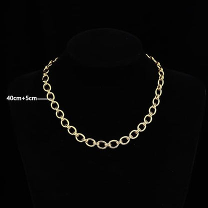 FEEL STYLE Chunky Gold Necklace for Women - 14K Gold Plated 10mm/14mm Cuban Link Chain & 8mm O-Link Chunky Necklace Fashion Jewelry Adjustable - color: Gold Chain, style: 8MM O-Chain