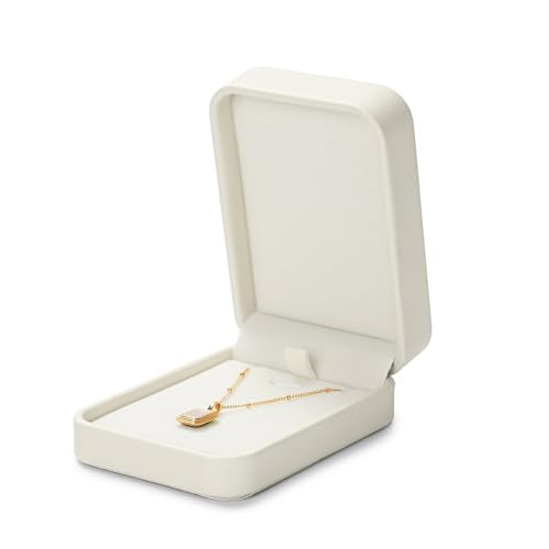 Oirlv Creamy White Pendant Necklace Box | Creamy White Leather Exterior, Soft Velvet Interior, Pendant Holder with Chain Strap, Elegant Neutral Presentation - color: Creamy-white, size: Necklace Box