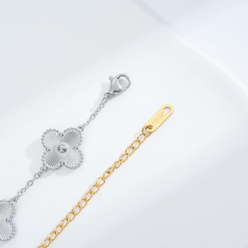 Waterproof Four-Leaf Clover Bracelet,Adjustable Link Double Sided Jewelry, Lovely Fashion Jewelry Gift for Women - color: Gold bracelet + silver bracelet