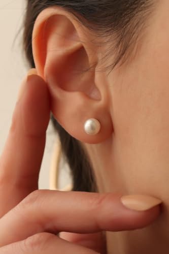 JINERA 5 Pairs Stud Earrings for Women 14K Plated Gold/Silver Pearl Ball Small Stud Earrings Set Cartilage Piercing Hypoallergenic Lightweight Flatback Earrings Jewelry Gifts for Women - color: 1 Pair Flat Back Pearl Earrings - Gold