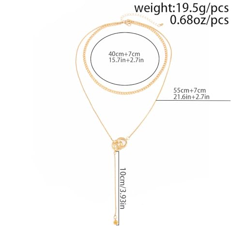 Gold Layered Necklace for Women Chunky Stacked Chain Link Paperclip Evil Eye Necklace Trendy Punk Jewelry - color: W-GoldC