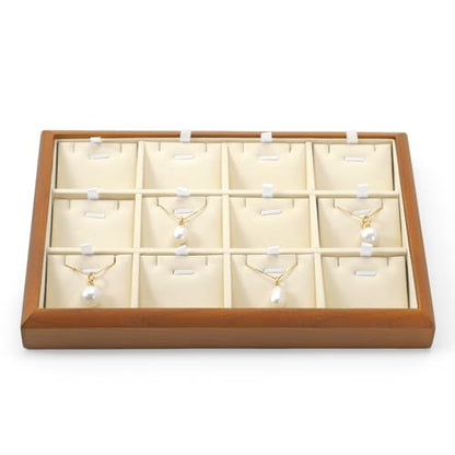 Oirlv Wood Jewelry Pendant Display Tray | Solid Wood Frame, Soft Microfiber Lining, 9.84X17X1.18in, Elegant Display, Perfect for Necklaces and Pendants - color: Cream, size: 12 insert