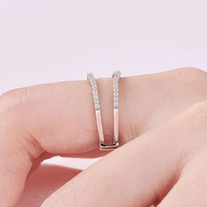 SHELOVES Curved Ring Guard Enhancer Cubic Zirconia Stack Wrap for Engagement Ring White Gold Plated 5-10