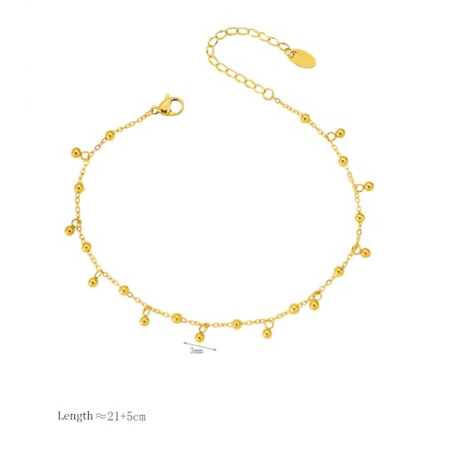 Dainty Gold Anklets for Women Stainless Steel Simple Ankle Bracelets Summer Beach Foot Chain Jewelry Gift - color: Bead Charm