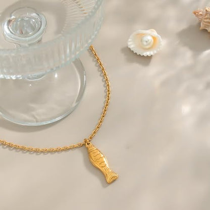 Fish Necklace for Women Handmade Beaded Y Pendant Necklace Colorful Summer Beach Boho Layering Choker Necklaces - color: Fish-Gold