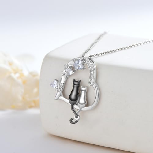 Heart Animal Necklace 925 Sterling Silver Cute Animal Pendant Jewelry Birthday Gifts for Women Girlfriend Mom Animal Lovers - style: 1-2 Black Cat