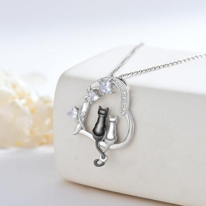 Heart Animal Necklace 925 Sterling Silver Cute Animal Pendant Jewelry Birthday Gifts for Women Girlfriend Mom Animal Lovers - style: 1-2 Black Cat
