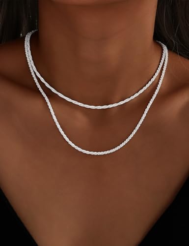 YEEZII Layered Gold Necklaces for Women Trendy, 3 Pcs 14K Gold Plated Choker Paperclip Box Chain Necklace, Stackable Women's Gold Pendant Necklaces Jewelry Set - color: Silver-B