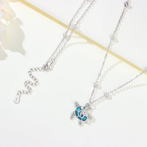 925 Sterling Silver Dainty Necklaces for Women Pendant Jewelry Gift for Her | Hypoallergenic Ocean Animal Love Cherry Blossom Jewelry, Ideal Valentine Birthday Christmas Graduation Gift for Wife Mom - color: Blue Sea Turtle