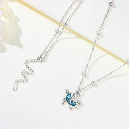 925 Sterling Silver Dainty Necklaces for Women Pendant Jewelry Gift for Her | Hypoallergenic Ocean Animal Love Cherry Blossom Jewelry, Ideal Valentine Birthday Christmas Graduation Gift for Wife Mom - color: Blue Sea Turtle