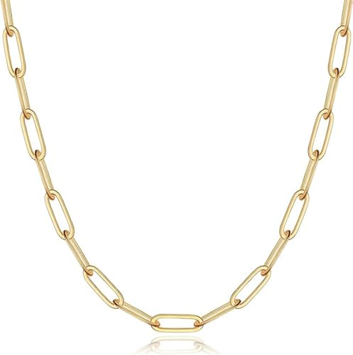 Stainless Steel Dainty Paperclip Link Chain Necklace for Women - color: Gold