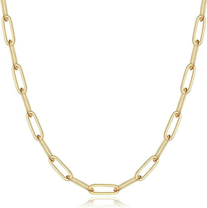 Stainless Steel Dainty Paperclip Link Chain Necklace for Women - color: Gold
