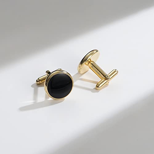 wynameleri Mens Cufflinks and Studs Set Blanks Round 4 Colors Shirt Tuxedo Buttons Packed in Cufflink Box for Business Wedding Jewelry - color: Gold Black