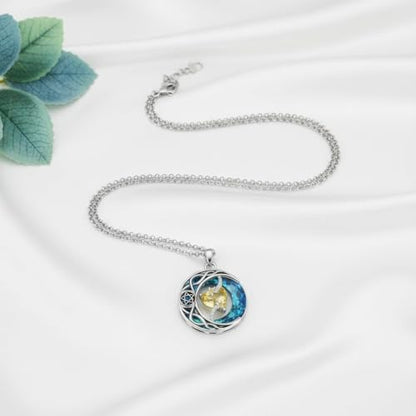 ONEFINITY Moon Star Necklace 18K White Gold Plated Celtic Moon Birthstone Pendant Necklaces Heart Birthstone Anniversary Birthday Jewelry Gifts for Women Wife Mom - style: November