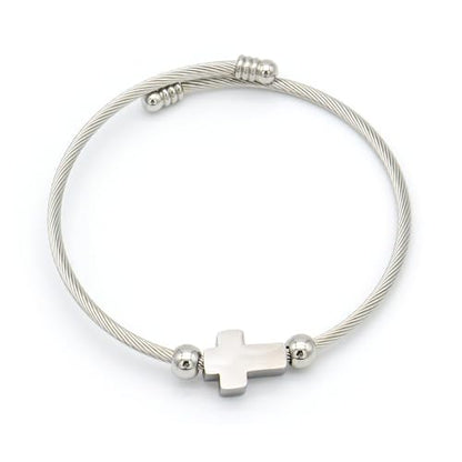 Stainless Titanium Steel Cross Bracelet for Men and Women – Minimalist Adjustable Bangle with Religious Symbol – Hypoallergenic Cable Wire Cuff with Eco-Friendly Packaging