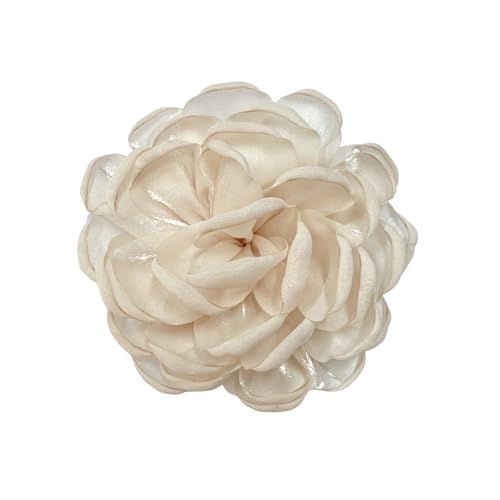 9cm Wedding Fabric Flower Brooch Pin Hair Clip for Women Men Elegant Big Camellia Rose Floral Brooches Lapel Pins Dainty Holiday Party Costume Dress Accessories Jewelry - color: Beige