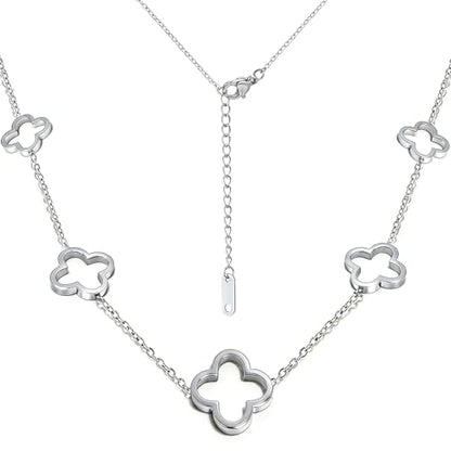 Four Leaf Clover Necklace 18K Gold Plated Necklaces for Women Lucky Flower Pendant Adjustable Link Chain Stainless Steel Dainty Trendy Simple Jewelry Gifts for Women - color: 5G-Silver