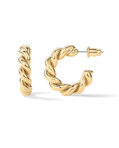 PAVOI 14K Gold Plated Twisted Rope Round Hoop Earrings - color: Yellow Gold, size: 16 MM