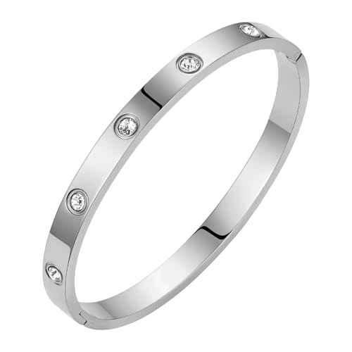 Gold Chain Bangle Bracelets For Women,18K Gold-plated Friendship Love Stainless Steel Jewelry Birthday Gifts Jewelry - color: Silver
